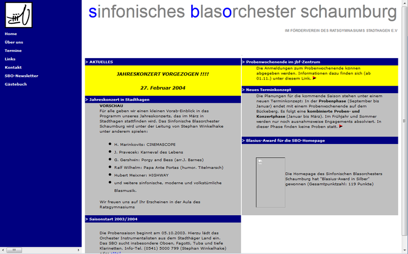 SBO-Homepage 2014: Startseite